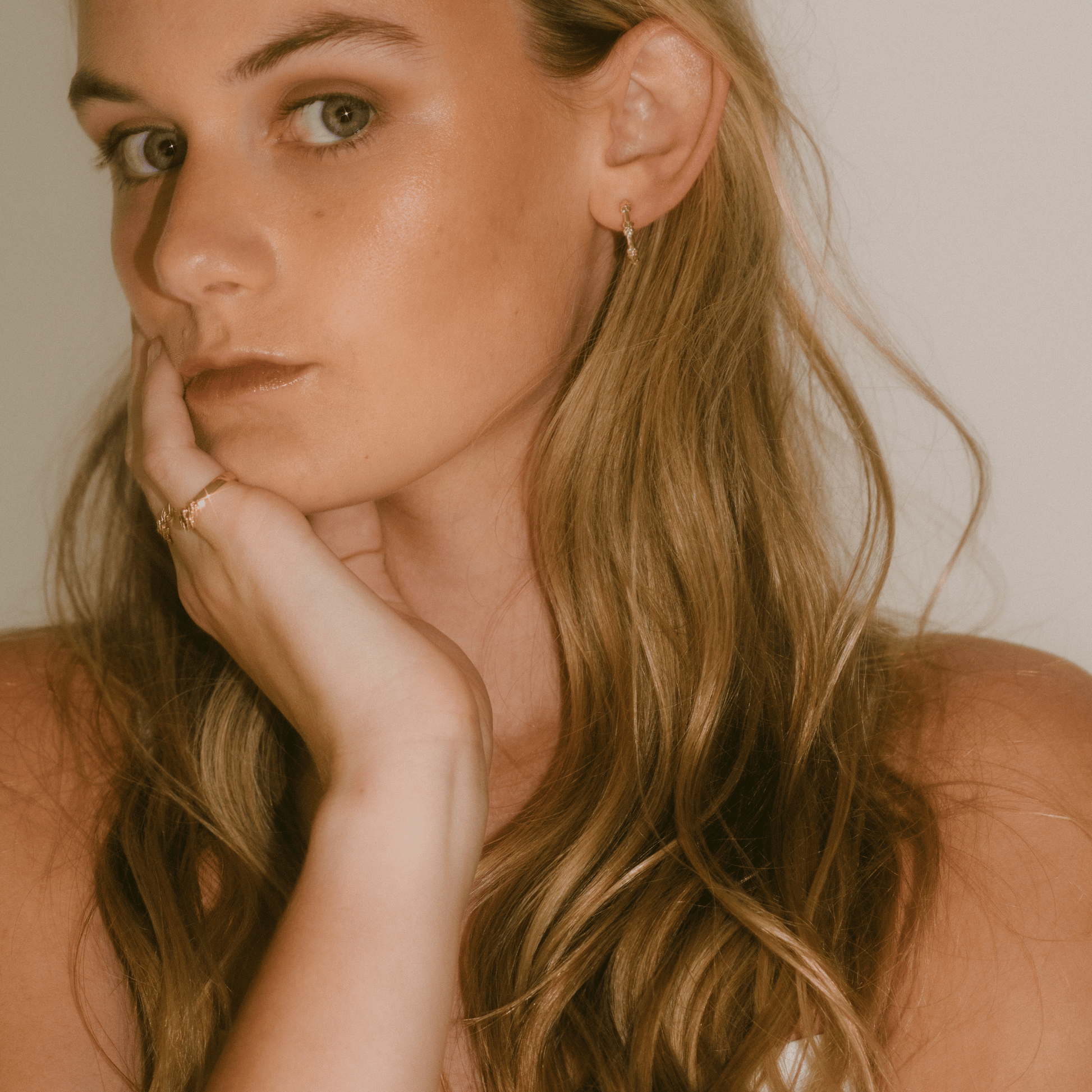 The hydrangea hoops on a woman.