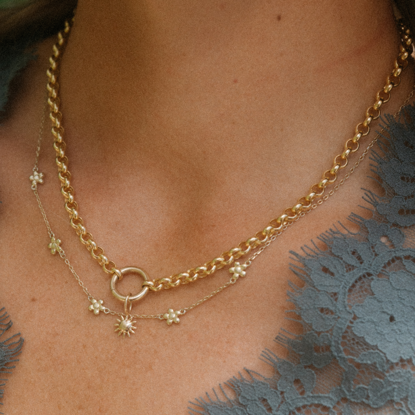 Rolo chain with charm collector ring